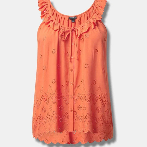 Torrid Nasturtium Eyelet Ruffle Tie Front Tank Top in Size 2 - 18/20 - Picture 3 of 13